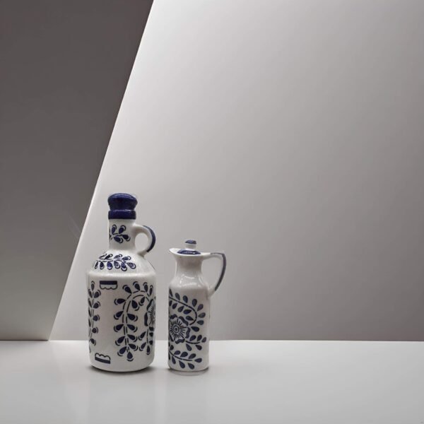 blue white oil bottle set
