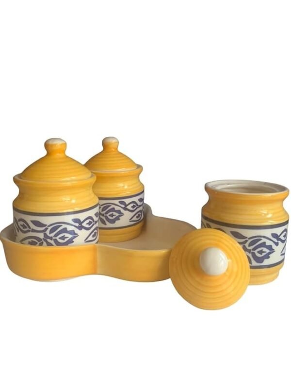 Ceramic Pickle Jars Set 500ml with Tray | Pottery Storage Jars