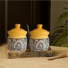 Ceramic Pickle Jar 1000ml (Pack of 2) | Yellow Pottery Storage Jars for Achar