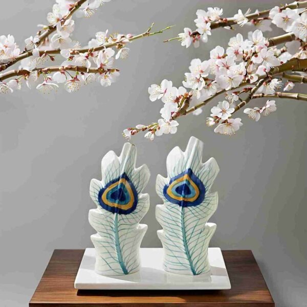 Peacock feather ceramic flower vase