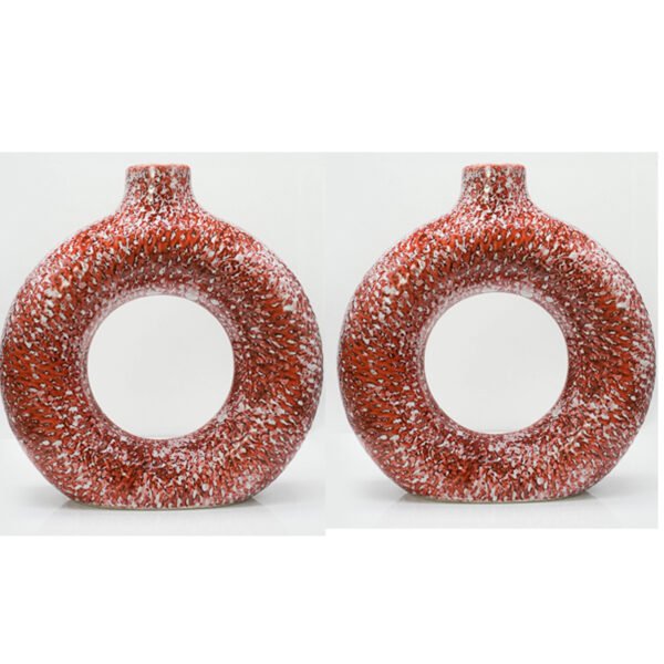 Red Ring-Shaped Ceramic Vases