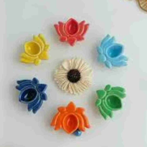 Colorful lotus oil lamp for Diwali