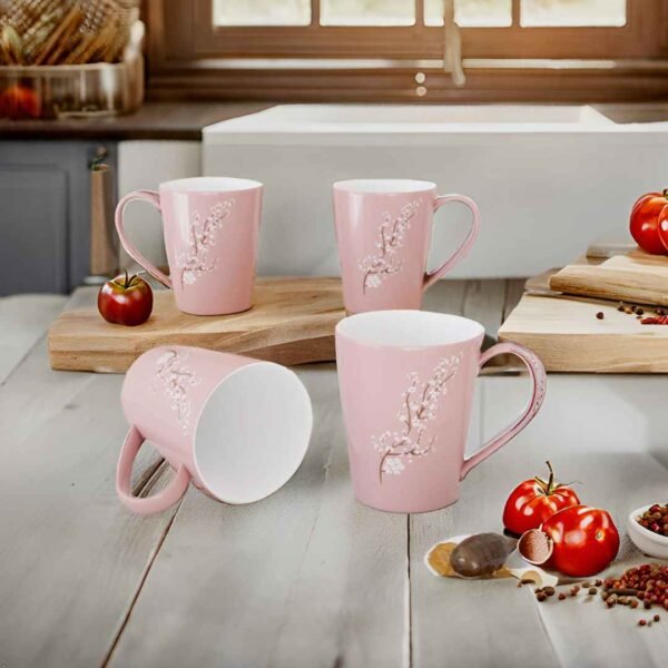 Kraftlik Handicrafts Pink Blossom Boost Mug (Pack of 4) | Vibrant Pink with White Cherry Blossoms