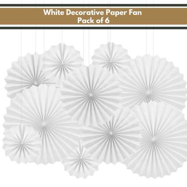 Decorative Paper Fan White Pack of 6