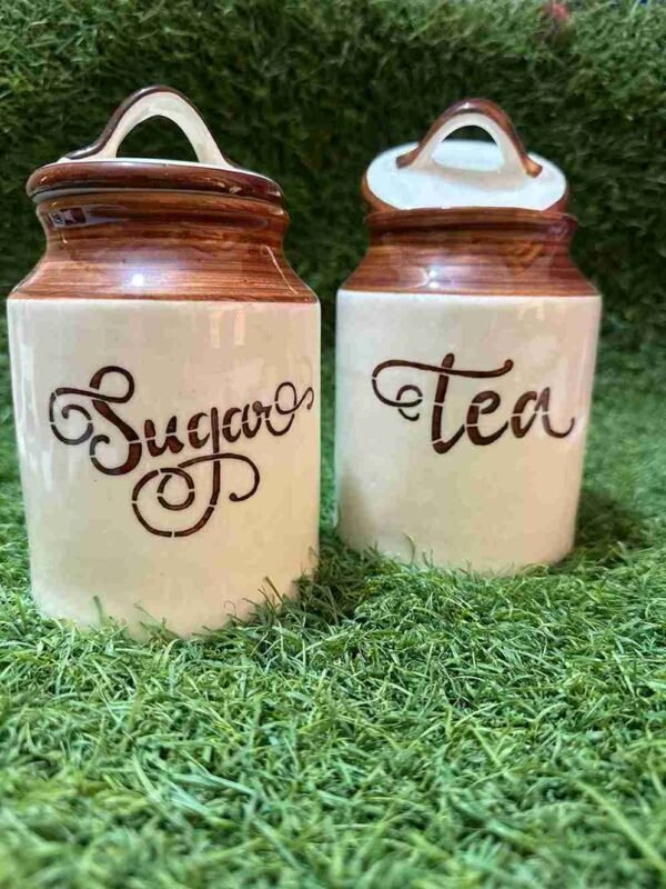 Ceramic Tea, Coffee & Sugar Container Set (Pack of 2, 500 ml, Yellow & Off White)