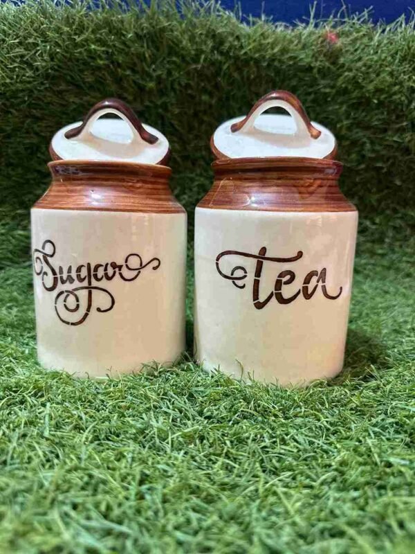 Ceramic Tea, Coffee & Sugar Container Set (Pack of 2, 500 ml, Yellow & White)