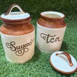 Ceramic Tea, & Sugar Container Set (Pack of 2, 500 ml, Yellow & White)