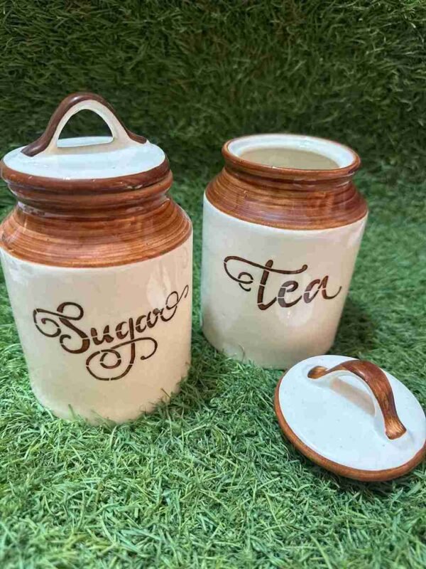 Ceramic Tea, & Sugar Container Set (Pack of 2, 500 ml, Yellow & White)