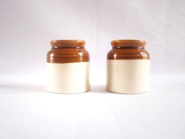 Hand-Glazed Ceramic Salt Set – Brown & White