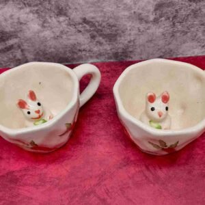 Cute Ceramic Bunny Design Rabbit Milk & Coffee Mug Set.