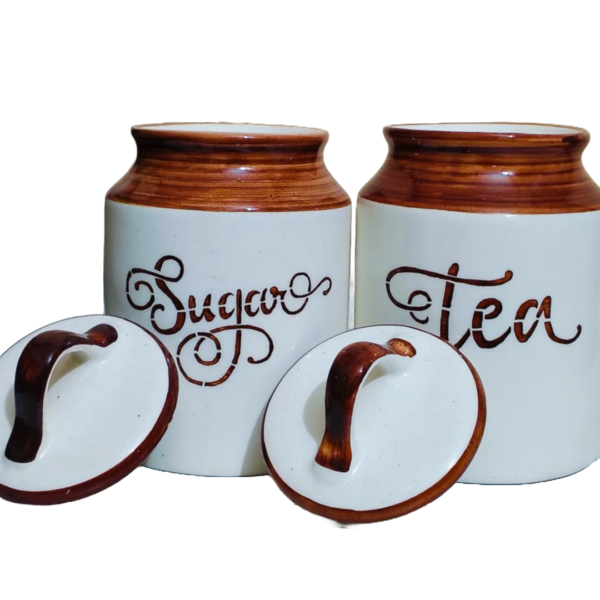 Kraftlik Handicrafts Ceramic Tea & Sugar Container ( Set of 2 )