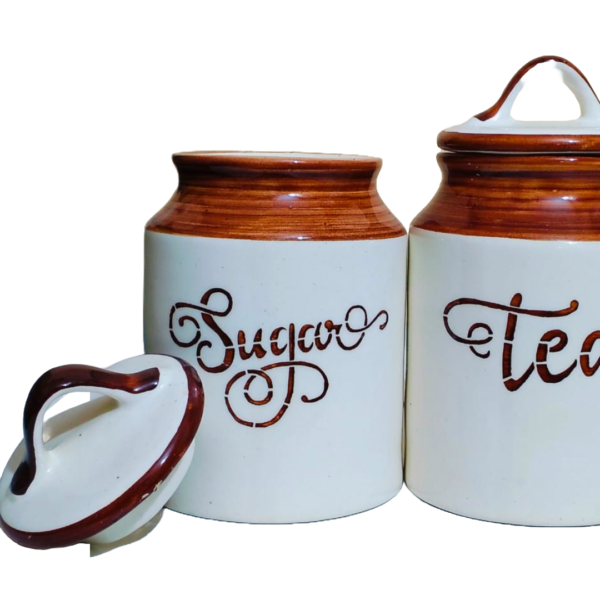 Kraftlik Handicrafts Ceramic Tea & Sugar Container ( Set of 2 )